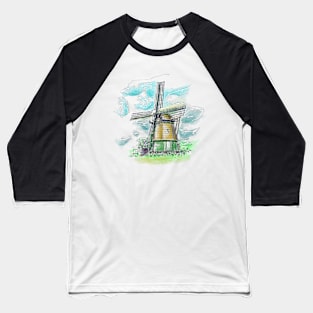 Watercolor Art Windmill Baseball T-Shirt